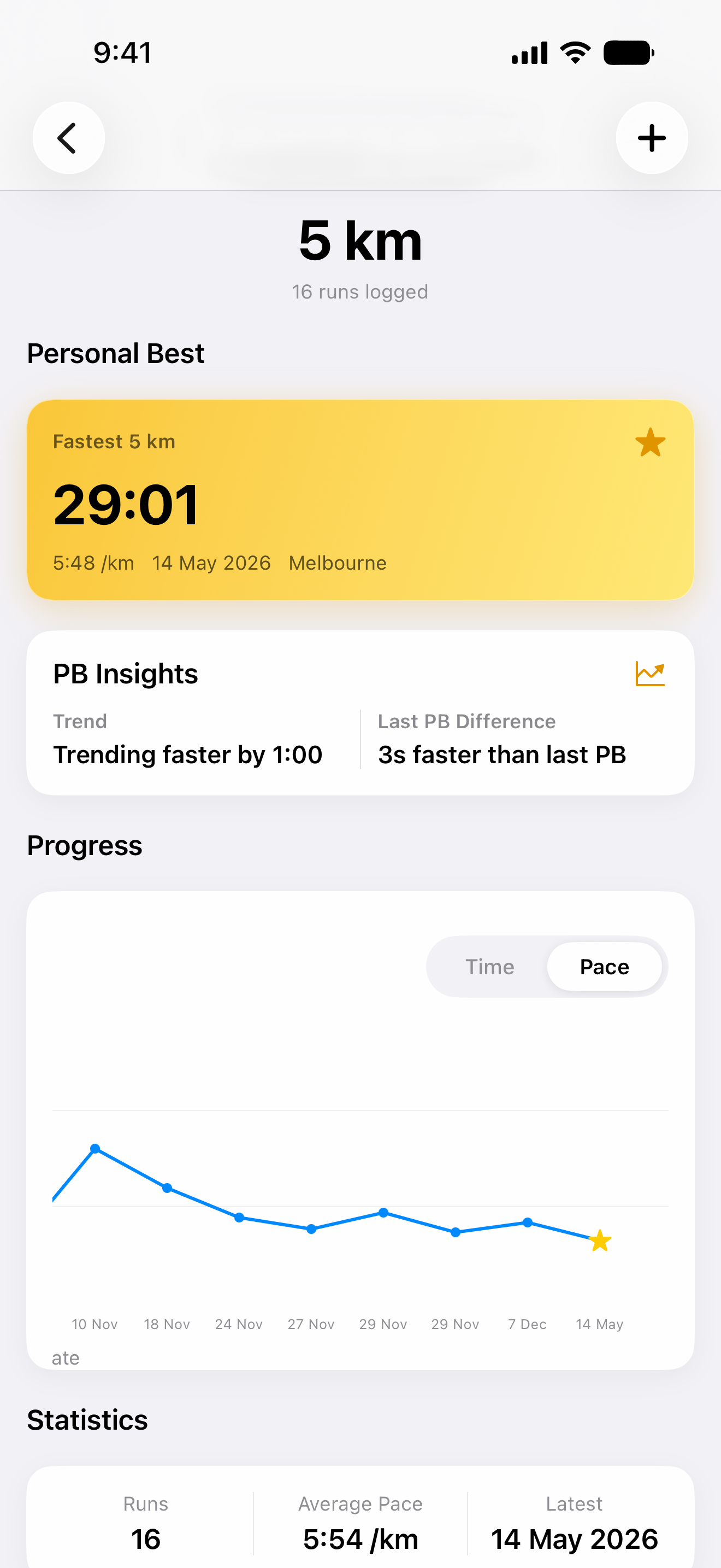 BeatYourBest 5km distance view screen