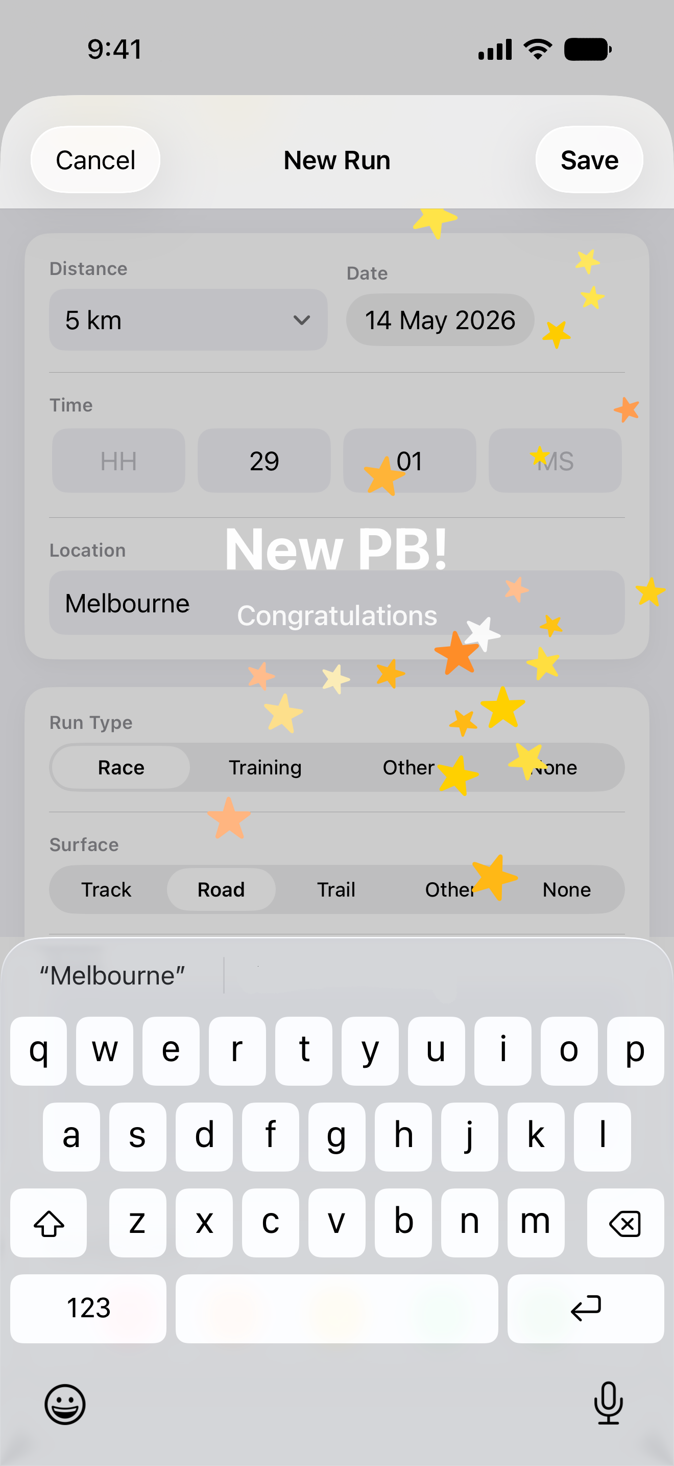 BeatYourBest PB celebration screen