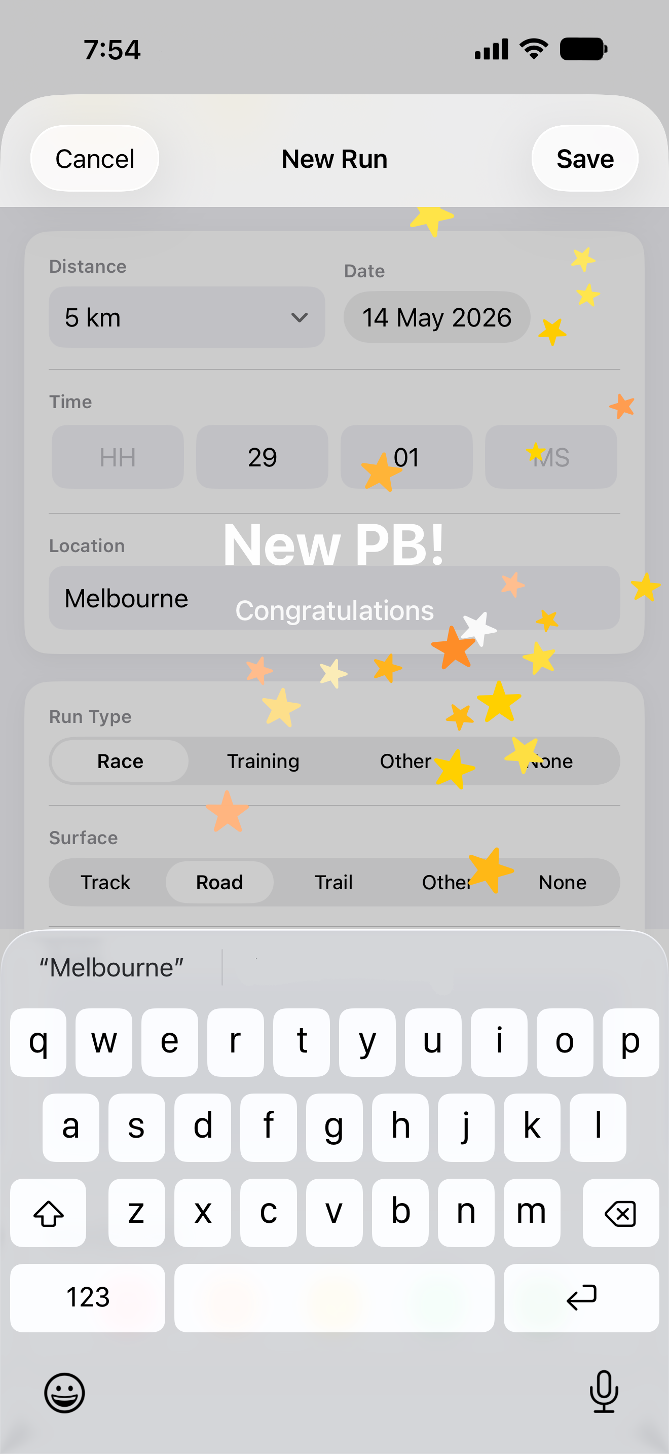 BeatYourBest PB celebration screen